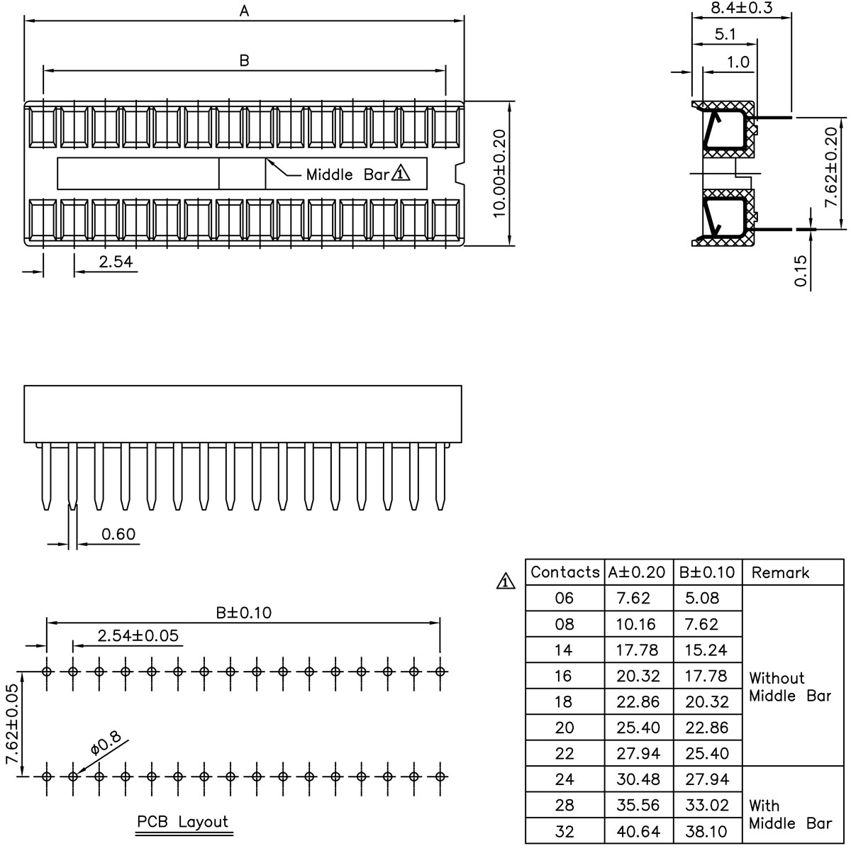Connettore Dip Socket 8 Posizioni, Passo 7.62mm, Dorato, AVLIS-CO 7-1437529-9